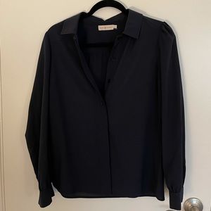 Tory Burch Navy Blue Button Up Blouse Long Sleeve